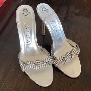 Gina London Silver Leather Rhinestone Sandal